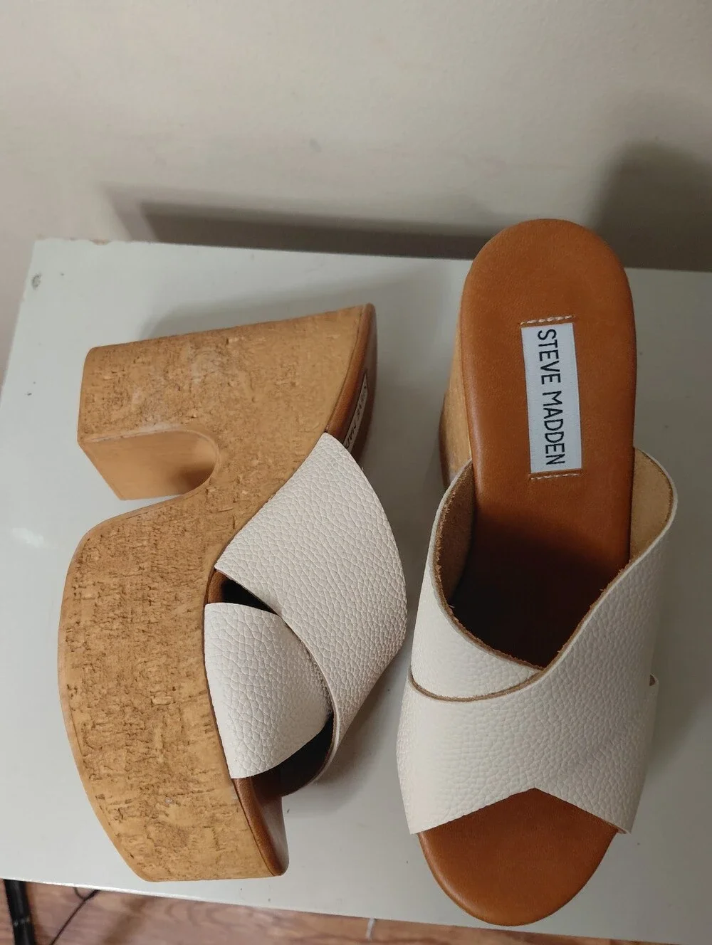 Steve Madden Saffron White Cork Platform Mule Sandals Size 8